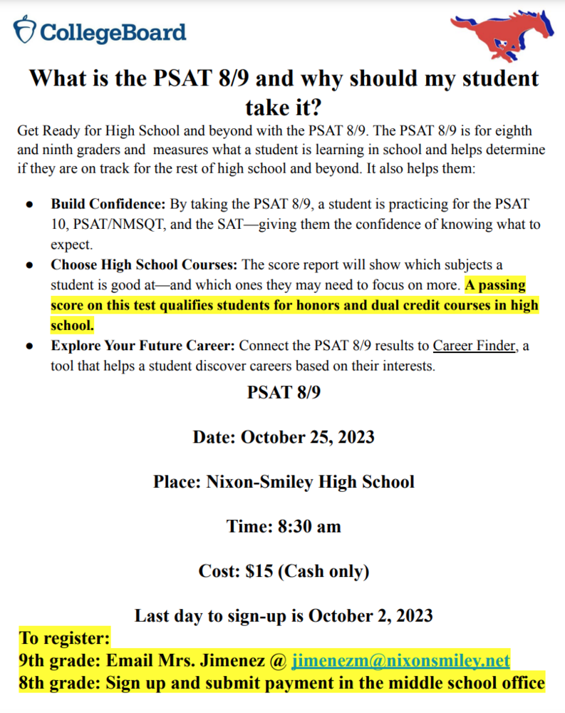PSAT for 8th and 9th grade students