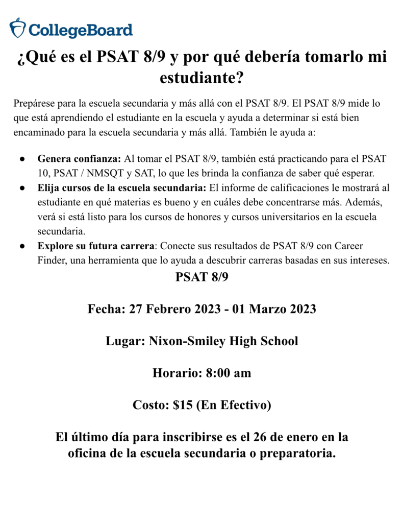 PSAT Flyer (Spanish)